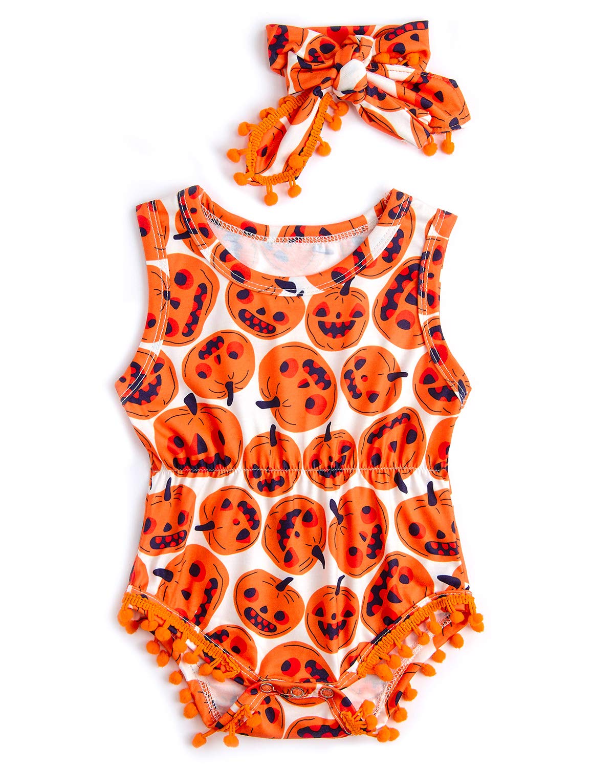 RAISEVERN 6-12 mesi Baby Pagliaccetto Unisex Baby Outfit misto cotone con stampa zucca Playsuit innocuo bianco Comfy tuta taglia 90