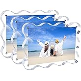 HAISEN. 3 Pack Clear Acrylic Picture Frames, 4x6 inch Double Sided Magnetic Picture Frame,Scalloped Acrylic Frame,10+10mm Thick Block,for Tabletops Home Office Decor (3 Pack, 4X6)