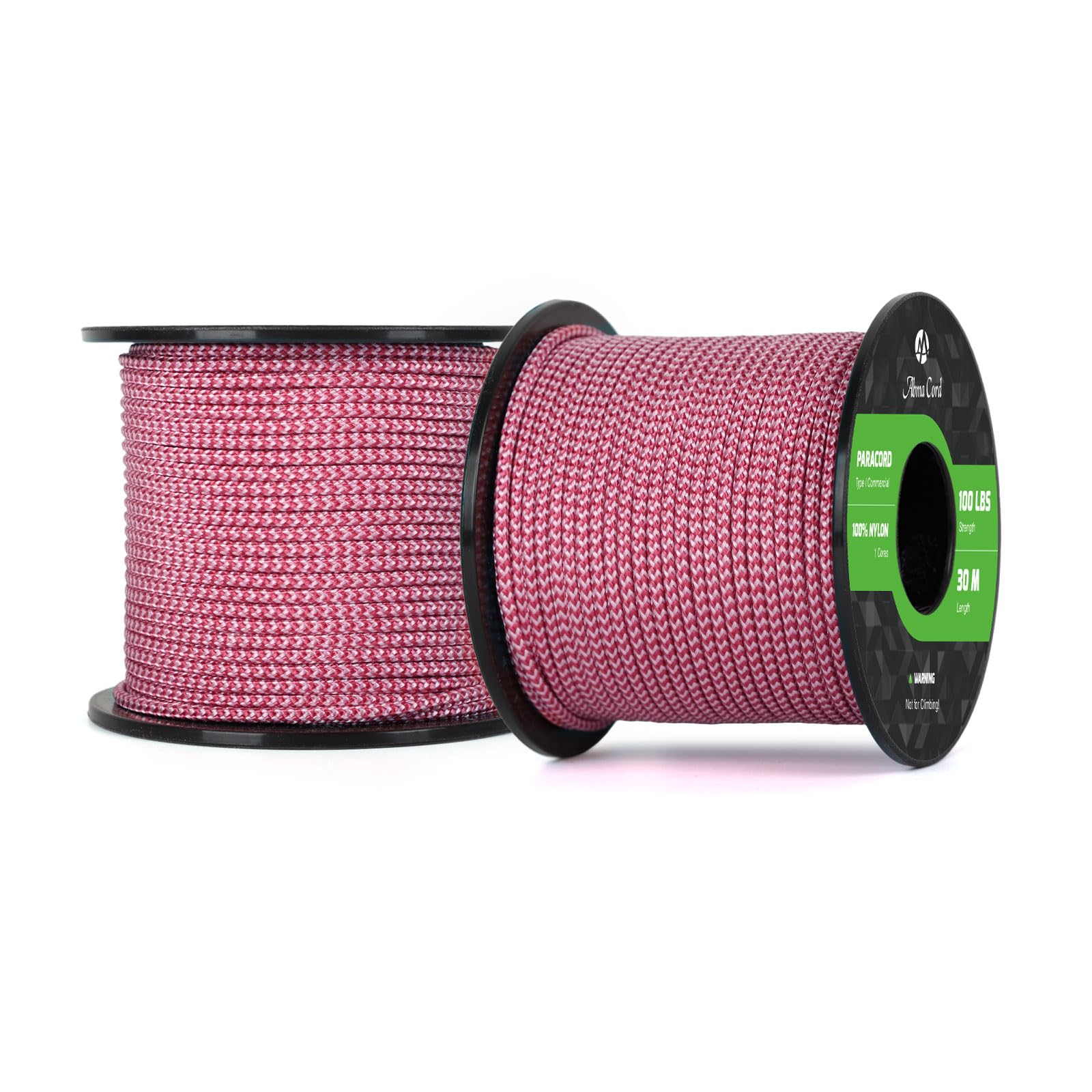 Abma Cord Paracord 100 lbs 2mm 100% Nylon 30M - Burgundy & Rose Pink — image 1