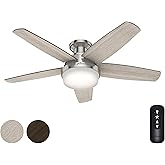 Hunter Fan 48 inch Low Profile Brushed Nickel Ceiling Fan with LED Light Kit and Remote Control (Renewed)