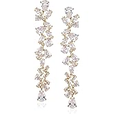 SWEETV Cubic Zirconia Bridal Earrings for Women Brides, Crystal Chandelier Wedding Drop Earrings for Prom or Pageant