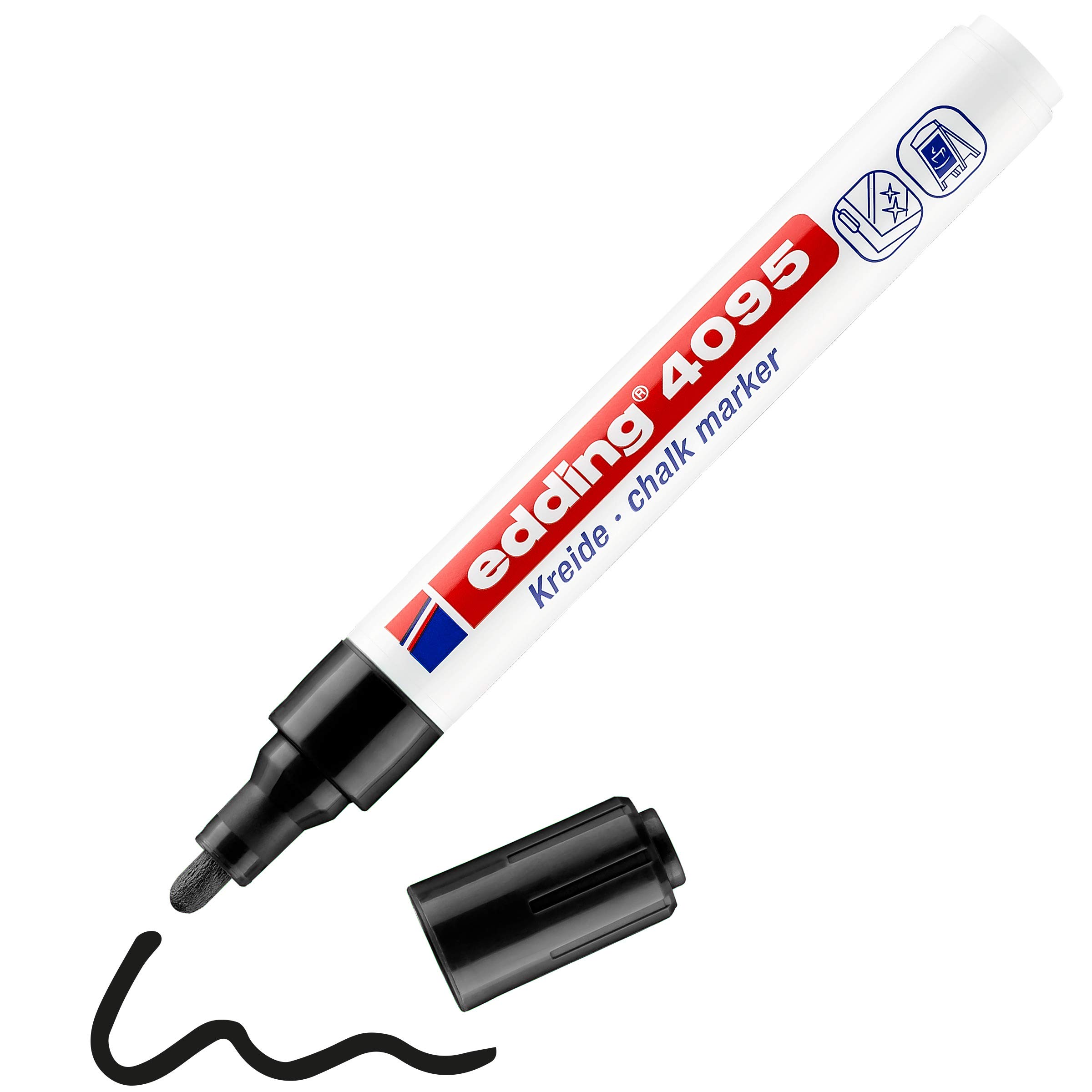 Edding 4095 Chalk Marker - Black - 1 Round Nib 2-3 mm - Medium-Nib Wet Wipe Pen for Chalkboards, Windows, Glass, Mirrors - Liquid Chalk Marker for Opaque Coverage — image 1