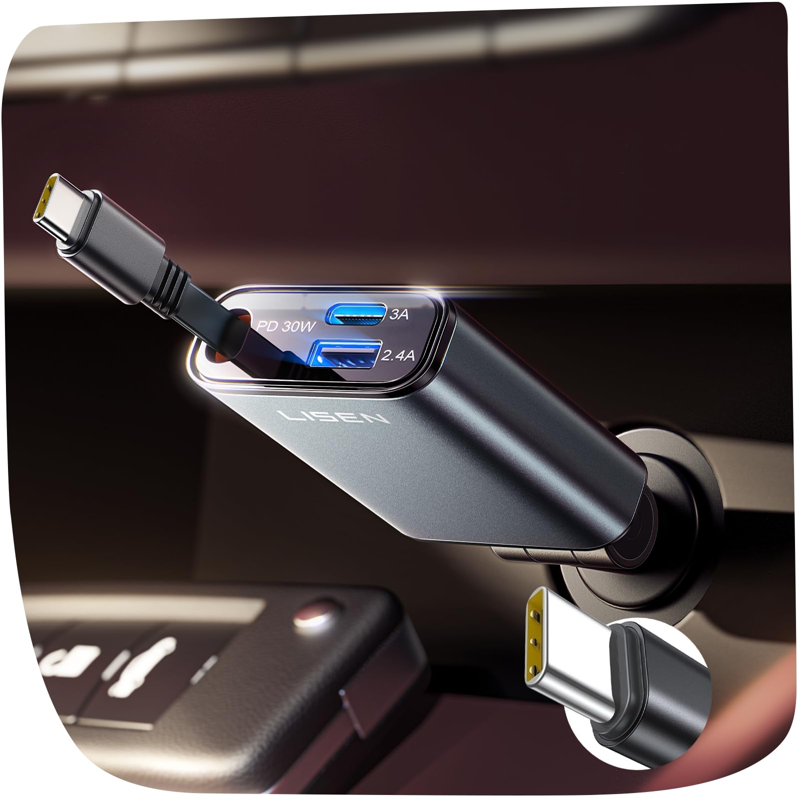 LISEN for iPhone 17 Pro Max Air Retractable Car Charger USB C Fast ...
