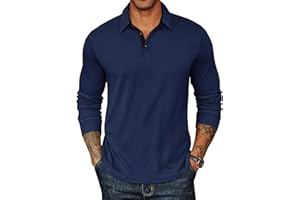 COOFANDY Mens Long Sleeve Polo Shirts Classic Casual Button Polo Tee Lightweight Collared Golf Shirt