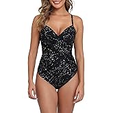 Halcurt Women's Twist Front Push Up One Piece Swimsuit Ruched Tummy Control Full Coverage Bathing Suit