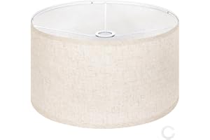 OUTON Beige Large Drum Lamp Shades for Floor Lamps, 16" Top x16" Bottom x 9" High, Easy to Assemble, Replacement Linen Lampshades for Table Lamps & Bedside Lamps (1.65" Spider)