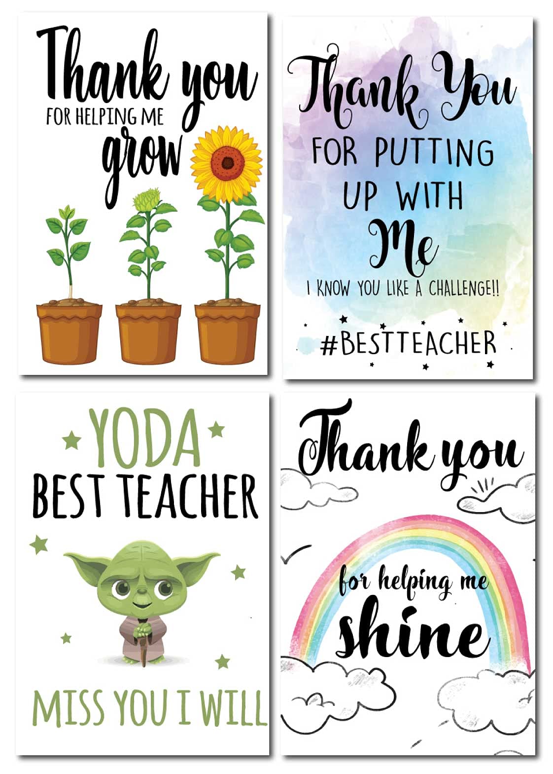 Teacher thank you card collection appreciation teaching assistant nursery mentor end of term leaving school card (4 pack)
