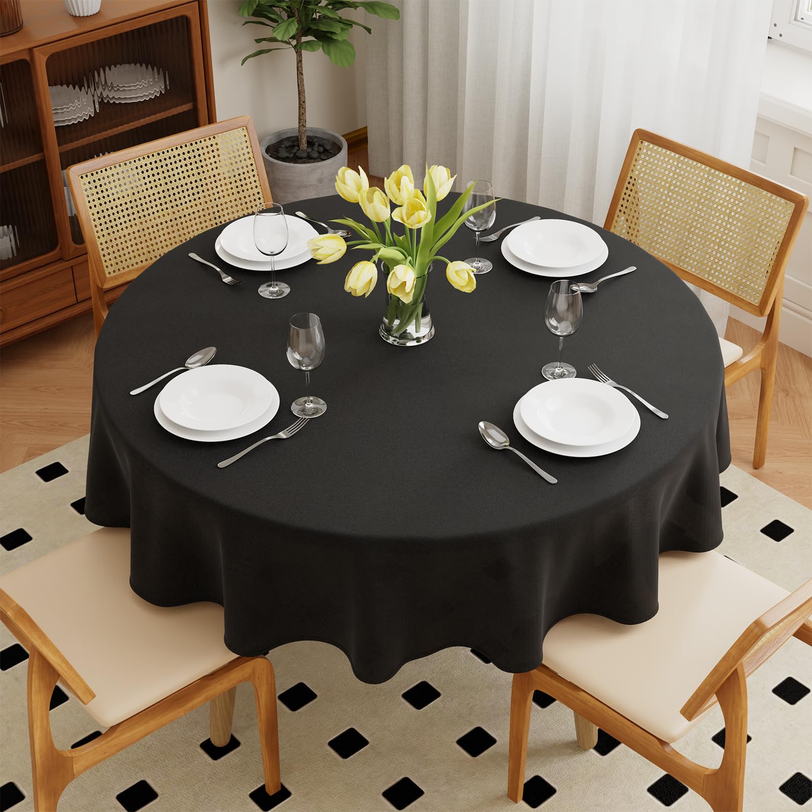 Zdada Black Round Table Cloth, 183cm/72Inch Large Circular Table Cloths, Polyester Fabric Washable Tablecloth Dining Table Cover For Banquet Party Home