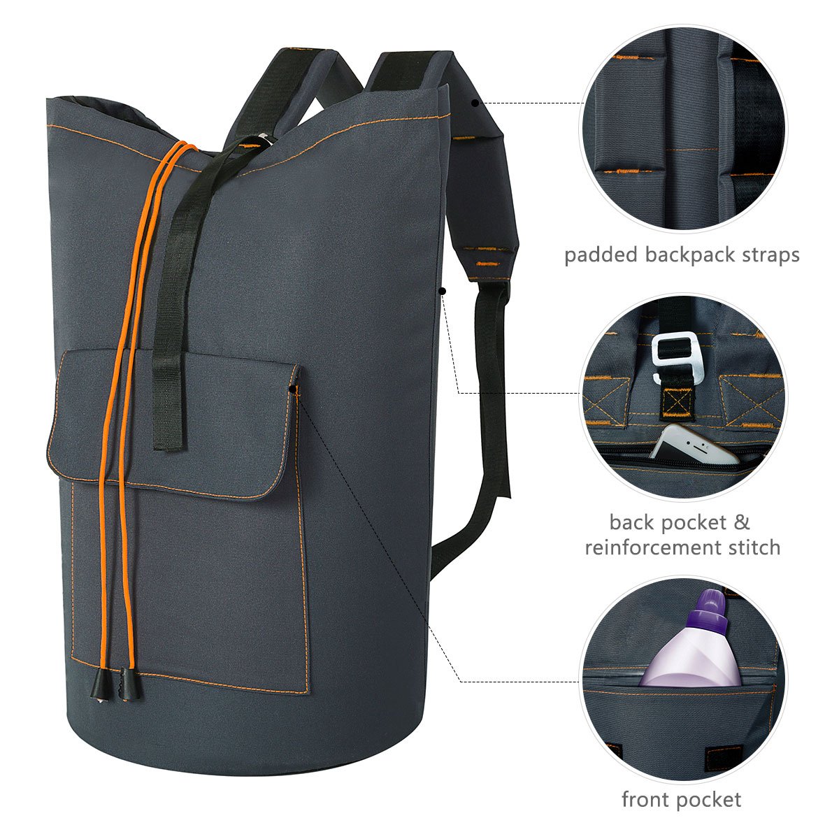 ZERO JET LAG Large Laundry Bag Laundry Hamper Travel Laundry Bag Hanging Waterproof Mesh Cover Durable Storage Bag Collage Dorm Sports (Dark Grey)