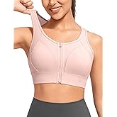 Yvette High Support Sports Bras for Women Zip Front Closure Sports Bra Plus Size Supportive Mold Cups Running Workout