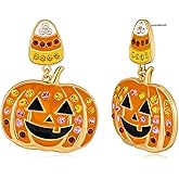 TOVABA Halloween Earrings for Women, Scary Ghost Pumpkin Earrings Colorful Bat Vampire Dangle Earrings Rhinestone Pave Skeleton Skull Earrings Stud Halloween Hey Boo Earrings