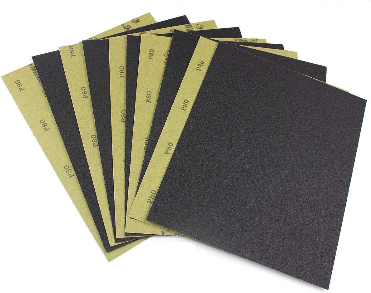 Sandpaper Sheets, 80 Grit Dry Wet Sand Paper, 9 x 11 Inch, Silicon Carbide, for Wood Furniture Finishing, Metal Sanding and Automotive Polishing, 10 -Sheet - - 