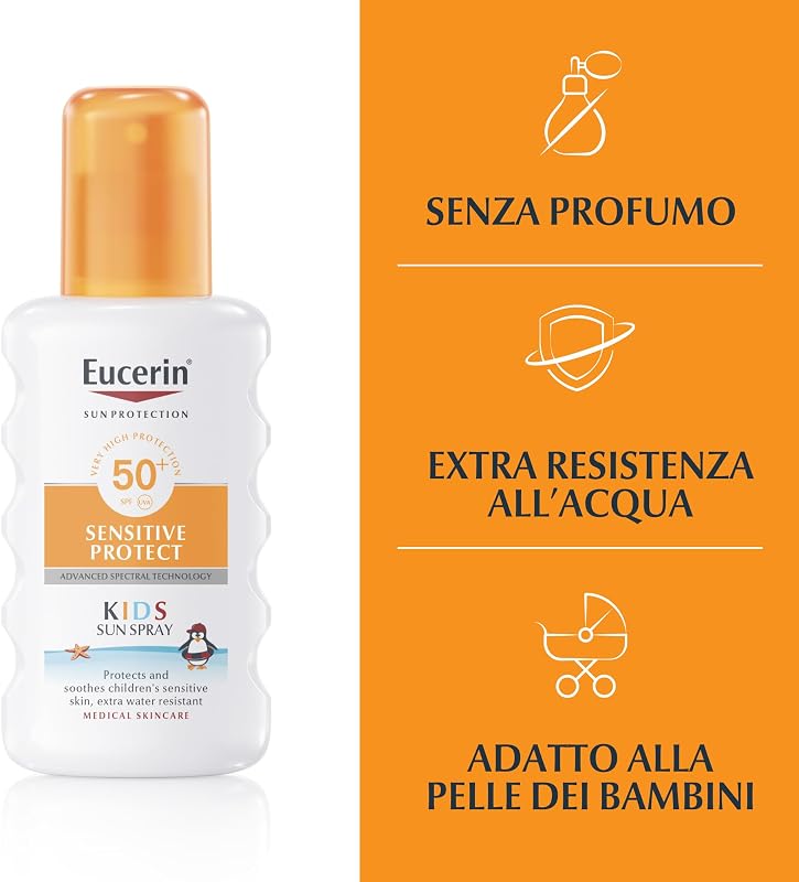 Sensitive Protect Kids Trigger Spray SPF 50+ 200 ml, Crema solare 50+ bambini con filtri UV, Protezione solare 50+ bambini spray resistente all'acqua e adatta per pelle sensibile