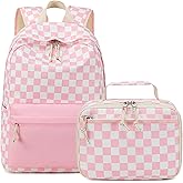 LEDAOU Kids School Backpack with Lunch Box for Girl Boy Toddler BookBag School Bag Preschool Kindergarten Backpack (Pink Checkered)