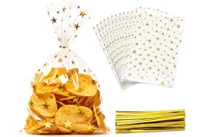 Cherodada 100 Pcs Star Printed Gift Cellophane Treat Bags, Celebrations Baby Showers Weddings Birthday Party Gift Wrapping(5x7 Inch)