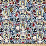 Cotton + Steel Rifle Paper Co Canvas Metallic Wonderland Fabric, Light Blue