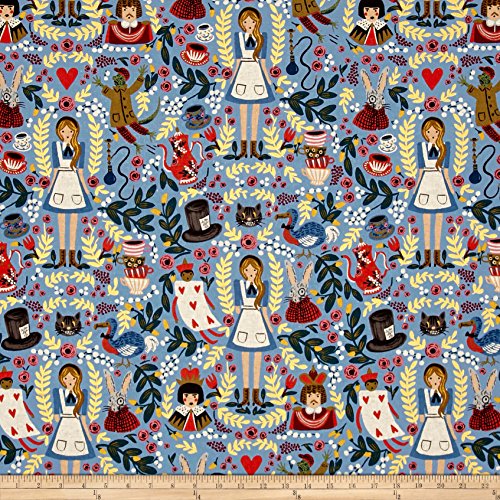 Cotton + Steel Rifle Paper Co Canvas Metallic Wonderland Fabric, Light Blue