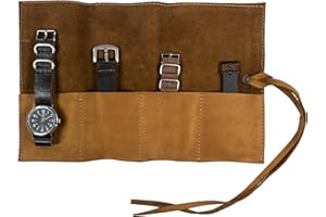 Hide & Drink, Watch Roll Organizer with 4 Slots, Storage Box, Jewelry Roll, Easy Carry On Watchlover Storage, Full Grain Leather, Handmade Travel Case, Old Tobacco