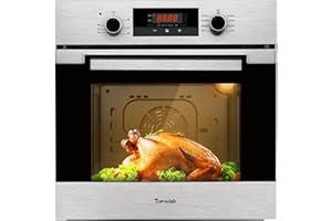 24 Inch Wall Oven, TOPWISH Electric Single Wall Ovens, 2.3 Cu.ft. Built-in Wall Oven with Convection, Touch Control, 9 Cooking Functions, Timer, Stainless Steel Ovens for Kitchen