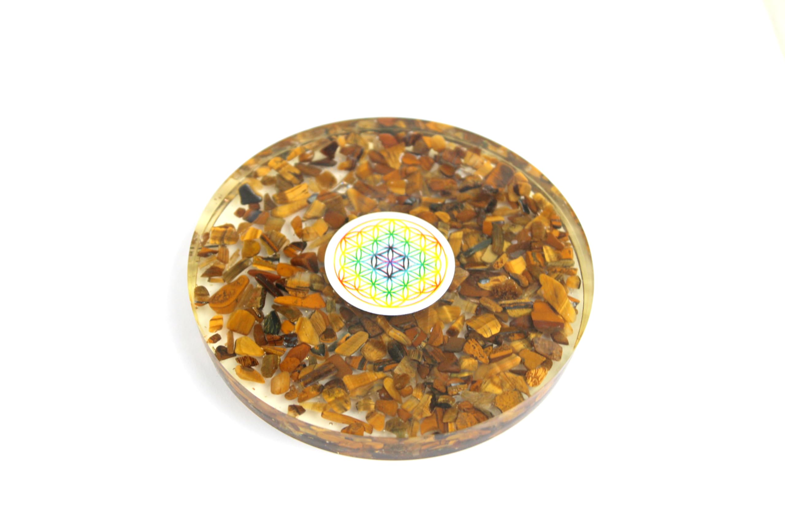 Prajet Tiger Eye O-rgone Flower of Life Round Tea Coaster for Chakra Balancing, positive Energy, for Cleansing & Charging Crystals Home decor