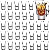 Tebery 30 Pack Shot Glass Bulk Heavy Base, 1.2 Oz Tequila Glass Set with 2 Bottle Pourer, Clear Small Whiskey Shot Glass Cups for Vodka, Liquors, Cocktail, Espressos, Bar