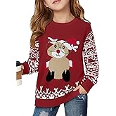 Haloumoning Girls Christmas Sweater Kids Long Sleeve Chunky Knit Sweaters Pullover Jumper Tops 5-14 Years