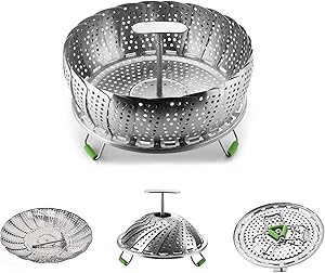 Steamer Basket Stainless Steel Vegetable Steamer Basket Folding Steamer Insert for Veggie Fish Seafood Boiled Eggs Cooking - Adjustable Expandable to fit Various Size Pot (5.1' to 9')