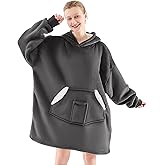 NORD ECO Wearable Blanket Hoodie, Oversized Sherpa Fleece Sweatshirt Blanket with Giant Pockets & Sleeves for Adult, Cozy Hooded Blanket, Winter Gift for Women, Dark Grey