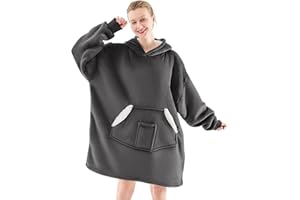 NORD ECO Wearable Blanket Hoodie, Oversized Sherpa Fleece Sweatshirt Blanket with Giant Pockets & Sleeves for Adult, Cozy Hooded Blanket, Winter Gift for Women, Dark Grey