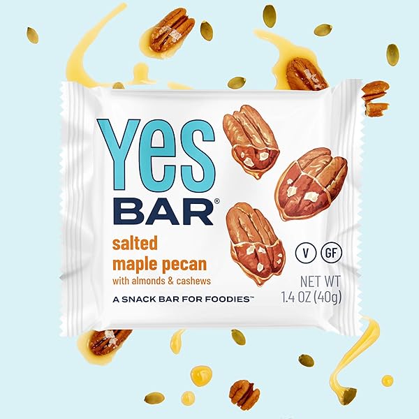 YES BAR – SALTED MAPLE PECAN – PLANT BASED PROTEIN, DECADENT SNACK BAR – VEGAN, PALEO, GLUTEN FREE, DAIRY FREE, LOW SUGAR, HEALTHY SNACK, BREAKFAST, LOW CARB, KETO FRIENDLY (6 COUNT)
