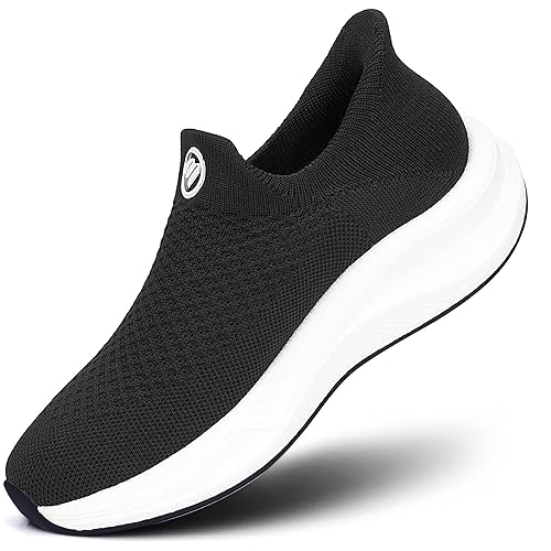 BibHoly Slip on Sneakers Women, Comfort Lightweight Women's Walking Shoes, Hands-Free Casual Slip on Trainers, Breathable Mesh Gym Running Shoes for Ladies Black