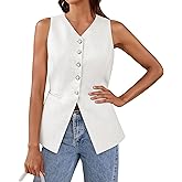 Tankaneo Womens Summer Suit Vest Tops Fashion Casual Sleeveless Blazers Split Hem Button Down Linen Work Waistcoat