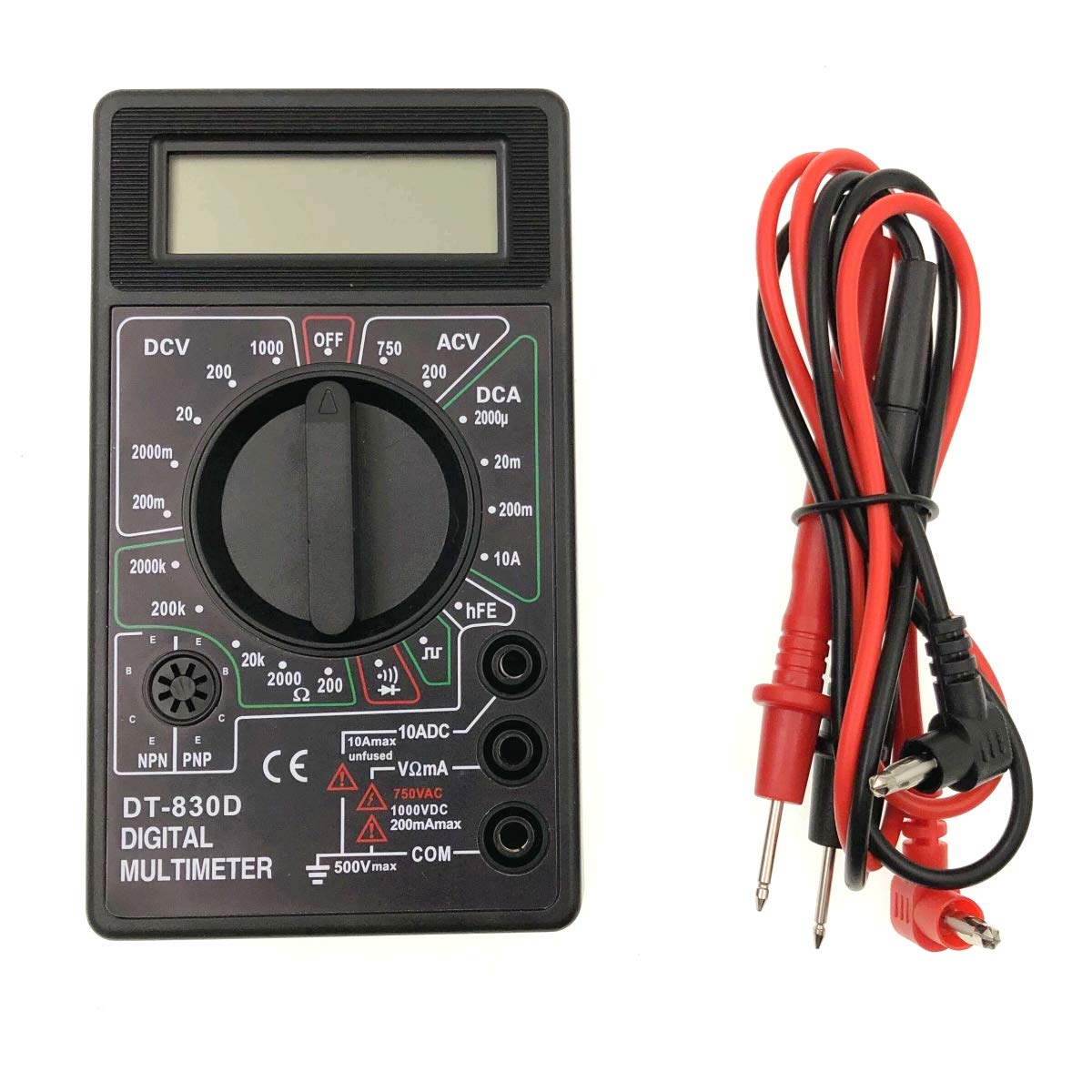 JZK DT-830D Black Digital Multimeter Voltmeter/Ammeter Digital LCD Multimeter, AC DC/Rods with diode