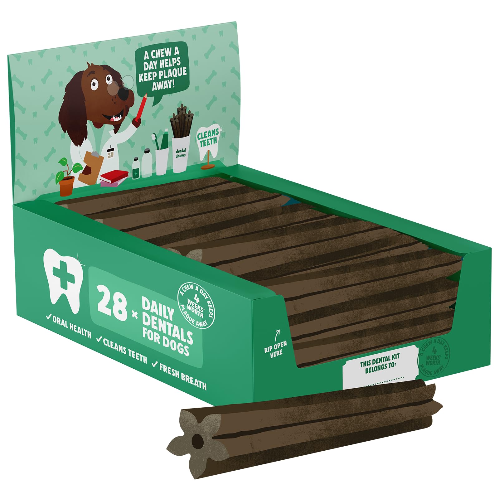 Denzel's Vegan Dog Dental Sticks - for Large Dogs - Peanut Butter & Peppermint (Pack of 28)