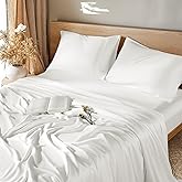 LBRO2M 100% Mulberry Silk Satin Sheets Set Queen Size Silk Fitted Sheet16 Deep Pocket Cool Bedding Sheet 4 Piece Wrinkle Resistant (Queen, White)