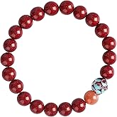 Chiorgone Cinnabar Lotus Bracelet for Women, Feng Shui Spiritual Jewelry, Beaded Stretch Good Luck Amulet with Sunstone Accent.