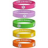 Max Petals Type 2 Diabetic Medical Alert ID Privacy Enhanced Silicone Bracelets Fun Colors 5 Pack