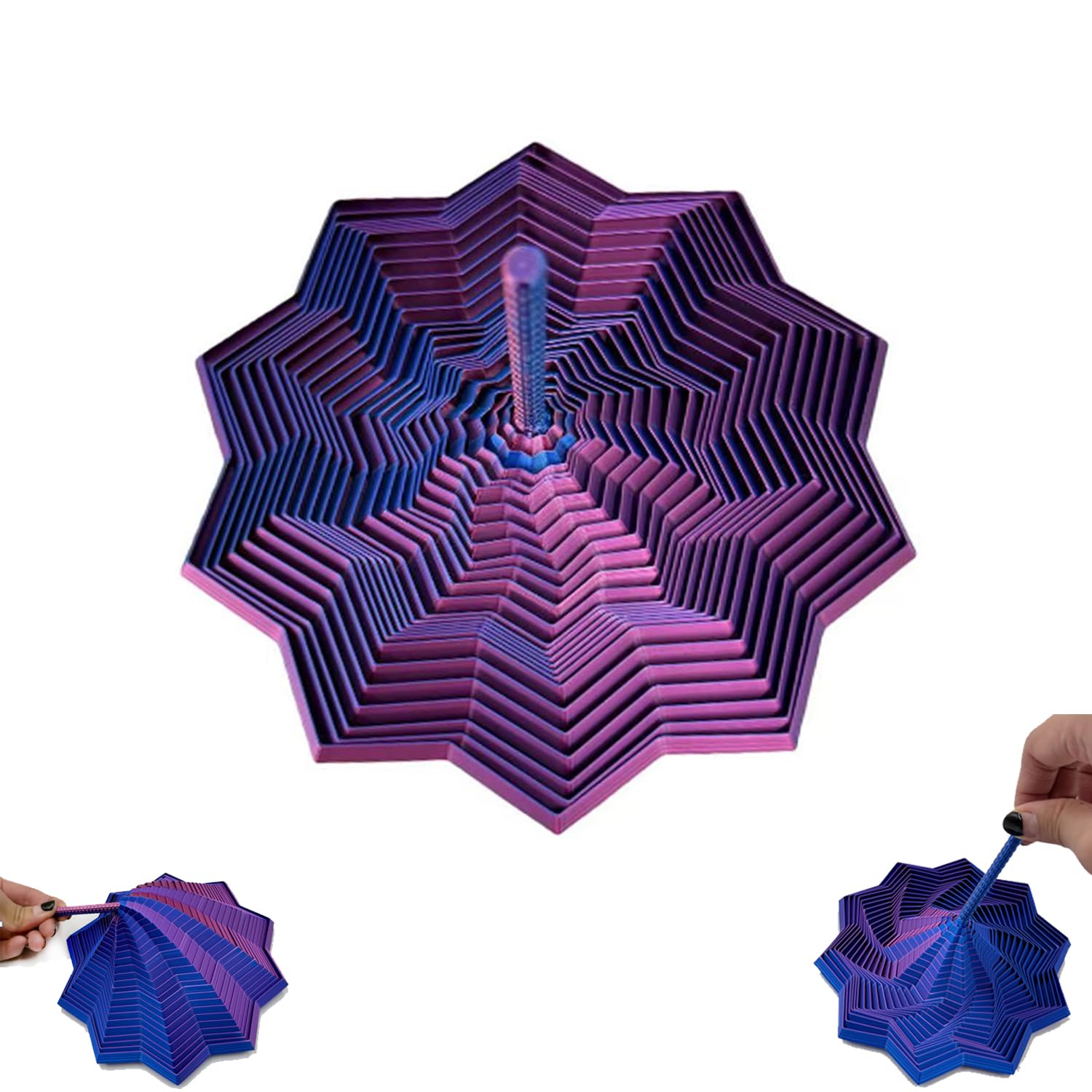 Photo 1 of *MINOR DAMAGE - USED*
3D Printed Expanded Sensory Fidget Star, Sensory Fidget Star with Handle, Colorful Whirling Spiral Design, Fractal Fidget Hexagon for Office desks as a Stress-Relief Gifts(Purple)