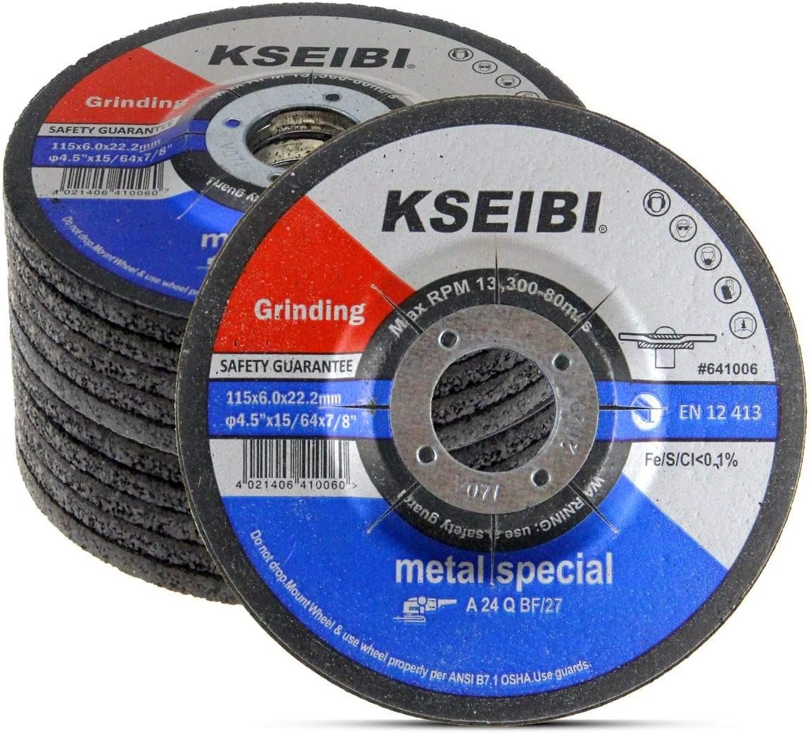 KSEIBI 641006 4-1/2-Inch by 1/4-Inch Metal Stainless Steel INOX Grinding Disc Depressed Center Grind Wheel, 7/8-Inch Arbor, 10-Pack