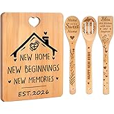 House Warming Gifts New Home - "New Home, New Beginnings, New Memories" Engraved Bamboo Housewarming Gifts New Home Cutting Board Set, 2026 House Warming Gifts.