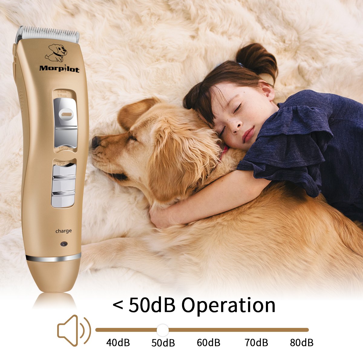 morpilot Tondeuse Chien Chat Tondeuse Animaux Electrique Professionnelle sans Fil Rechargeable USB Rasoir Toilettage Animaux Clippers avec Ciseaux et Peigne Acier et Multi Accessoires