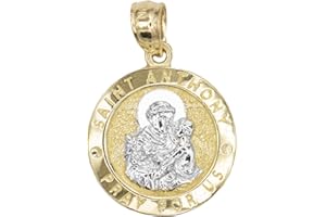 ICE ON FIRE JEWELRY 10k Solid Yellow Gold Saint Anthony Medal, Religious Jewelry Patron of Lost Things Pendant Protection Charm