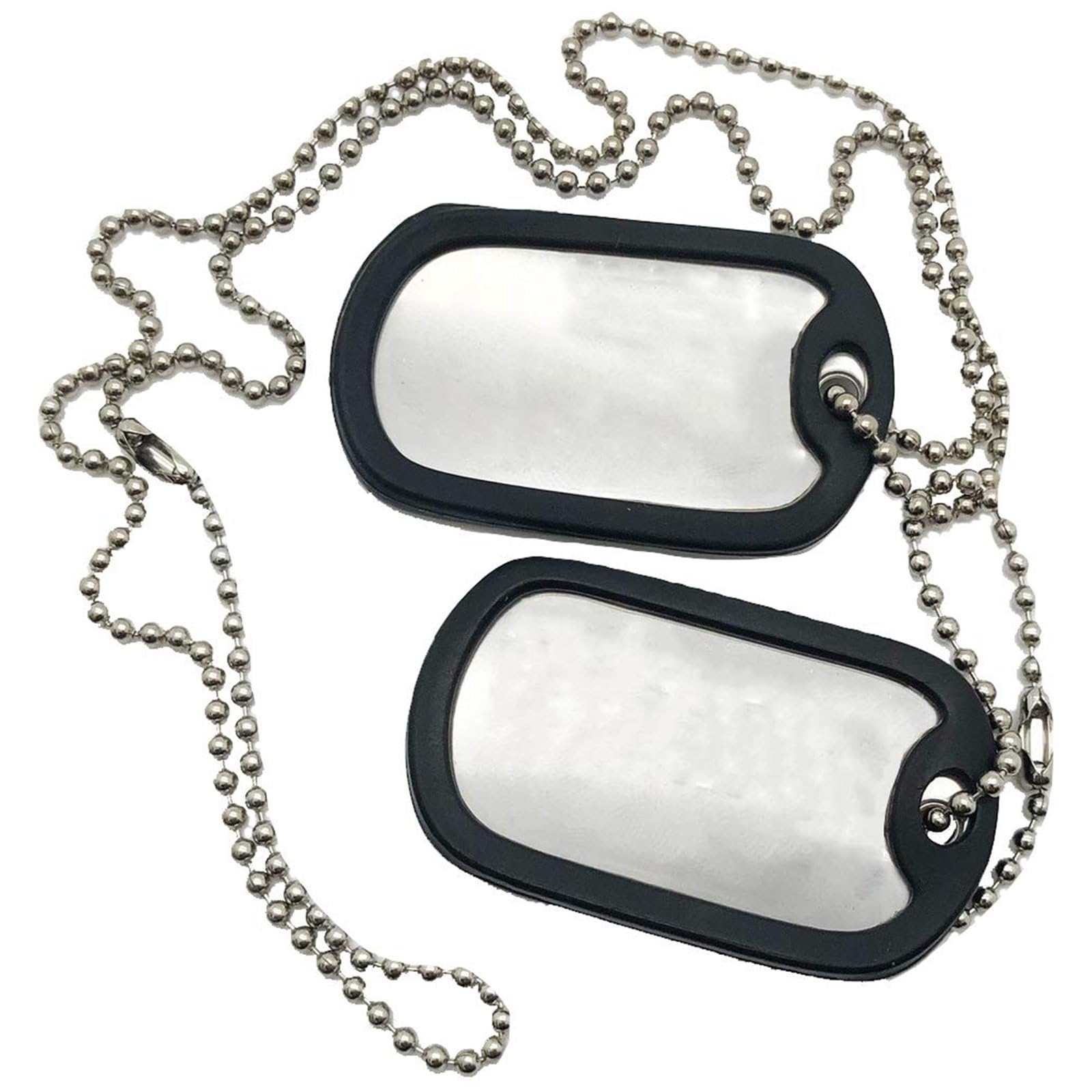 Set of 2 Blank Stainless Steel Military Dog Tags - Nickel-Plated Army Style ID Tags with Ball Chains & Silencers