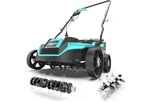 YARDCARE (2025 New) Electric Dethatcher and Scarifier, 2-in-1 Powerful Lawn Dethatcher with 10.5 Gal Thatch Bag, 5-Position Height Adjustment, Dual Switch, Keep Lawn Healthy