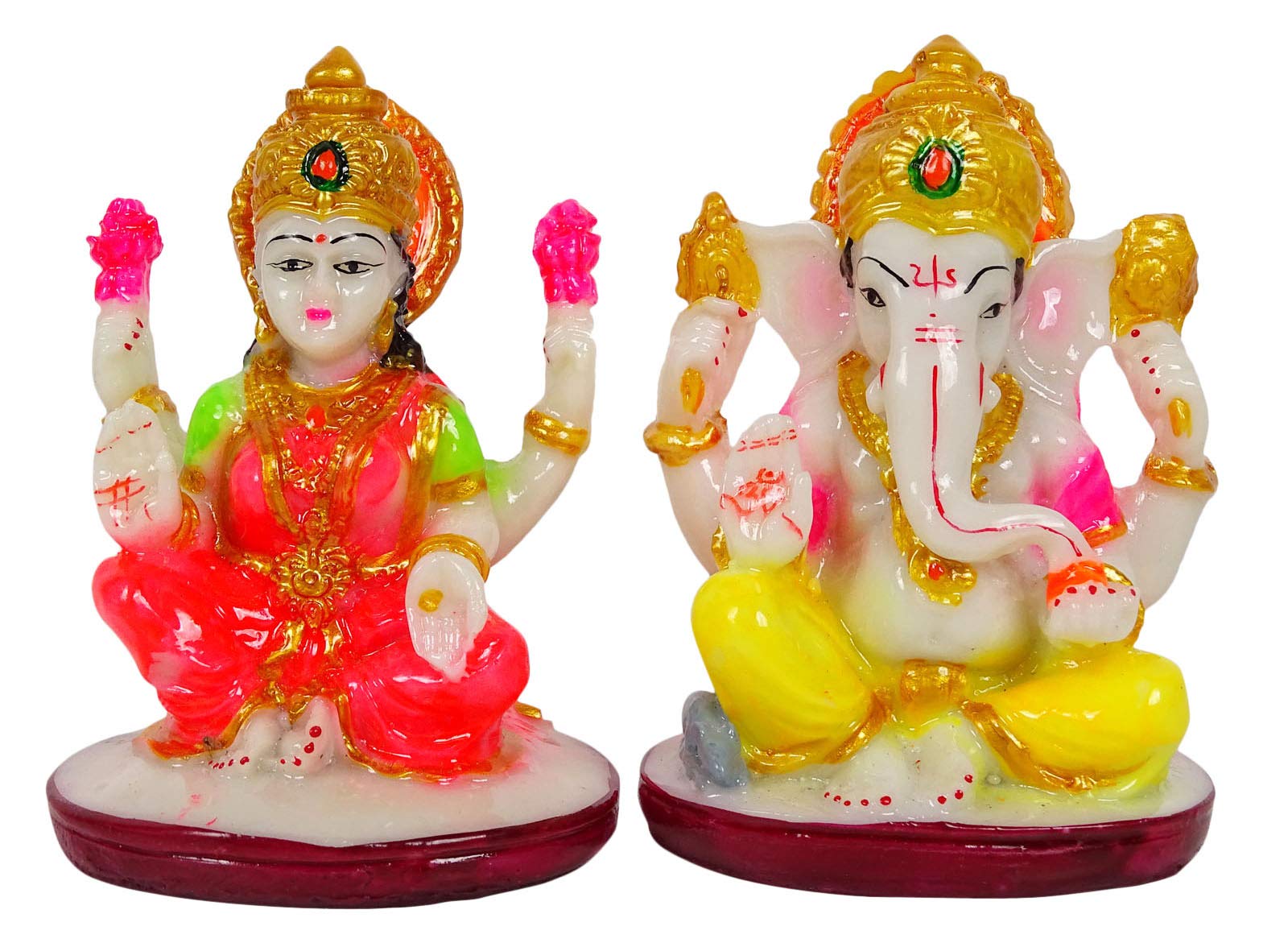 IBA Indianbeautifulart Lord Lakshmi & Ganesha Handcrafted Resin Statue 8 Cm Idol For Car Dashboard Figurines Home Decor