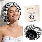 Yanibest Frizz Free Satin Lined Shower Cap with Soft Elastic Band | Frizz Free &amp; Large Durable Bath Cap with Soft Elastic Band, Luxury Hair Protection Caps, Nylon Shower Hair Cap