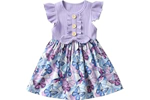 Sinipart Toddler Infant Baby Girls Summer Dress Clothes Ruffle Sleeveless Flower Print One-Piece Princess Skirt Outfits Set