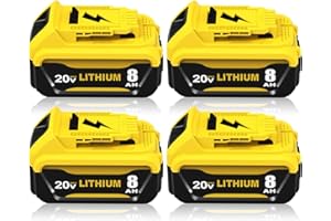 EAGGLEW 4Packs 8.0Ah DCB206 battery Replacement for Dewalt 20v Max Compatible with Dewalt 20 Volt Battery Lithium Compatible with Battery 20v DCB201 DCB203 DCB207 DCB205 DCB204 DCB206 Cordless Tools (Yellow)