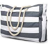 Becokan Beach Bag Large Beach Tote Bag for Women Waterproof Sandproof Swim Pool Bag With Zipper