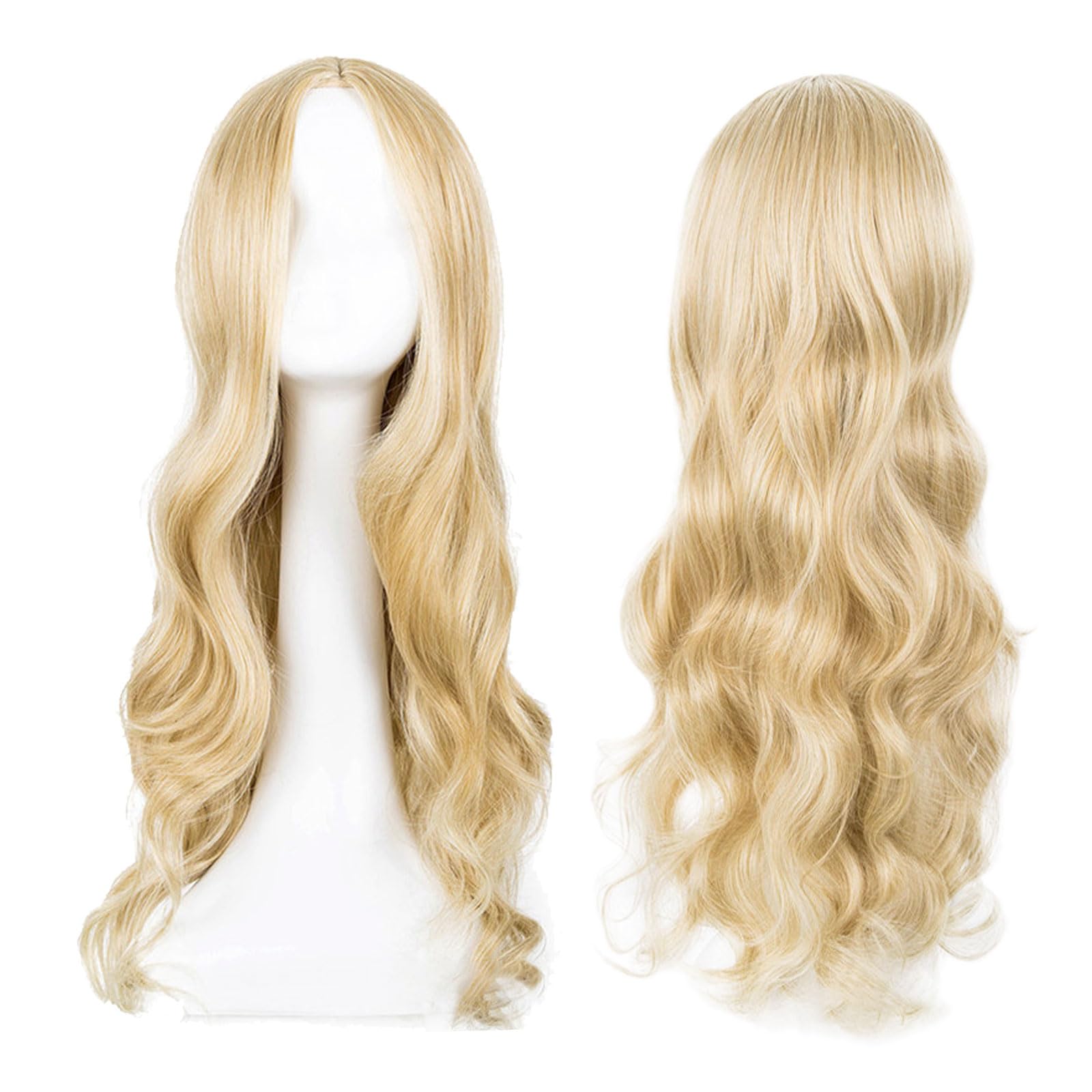 EUPSIIU 27'' Long Blonde Wave Wig for Women, Curly Synthetic Hair for Cosplay Party, Daily Use